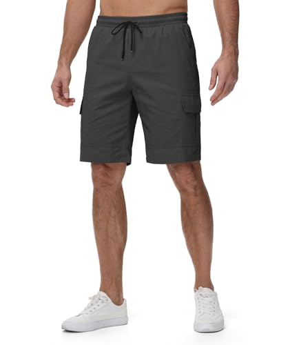 SwissWell Short Homme Coton Chino Shorts Léger Bermuda Cargo avec 6 Poches Pantalon Court de Sport Travail Randonnée,Gris Foncé,M