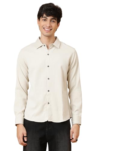 Image of KOTTY Men's Textured Casual Shirt - Long Sleeve||Button-Down Collar||Classic Fit