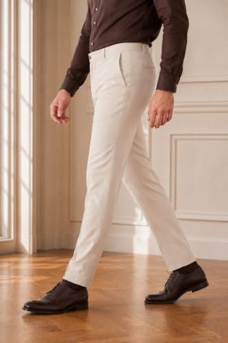 Image of SaintX Men's Premium 4-Way Comfort Stretch Formal Trousers | Smart Sweat Wicking Wrinkle Free Fabric | Smarter Techno Flex Expandable Waistband | Stylish Slim Fit | Daily Office Wear