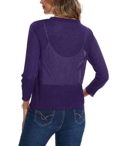 Image of MINTLIMIT Women's Tie Front Cardigan Casual 3 /4 Sleeve Bolero Shrug Knotted Lightweight Sheer Shrug Cardigan Sweater Top