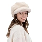 Womens Winter Faux Fur Newsboy Hats,Warm Faux Mink Plush Hat Fluffy Beret Fuzzy Bucket Hat Russian Hat for Outdoor