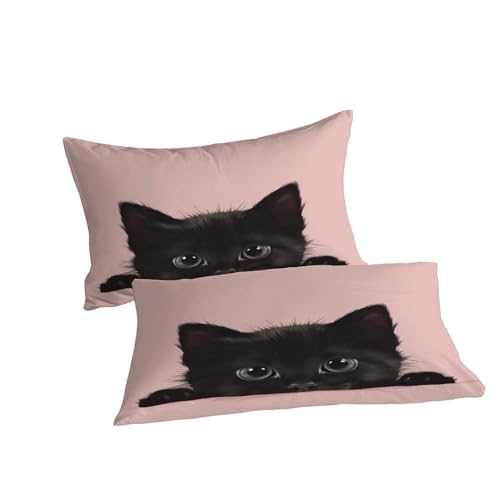 Couvre-lit imprimé chat noir avec 2 taies d'oreiller microfibre confort doux