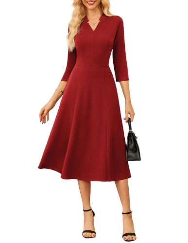 Image of GRACE KARIN Work Dresses for Women 2026,Midi Business Dress,3 /4 Sleeve Classy Fit and Flare Dress with Pocket