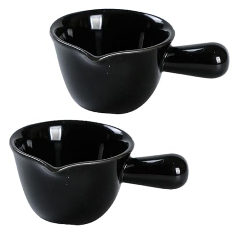 2Pcs Mini Ceramic Creamer with Handle Mini Coffee Milk Cup Creamer Pitcher for Milk Coffee Honey Jam Baking Supplies, Black