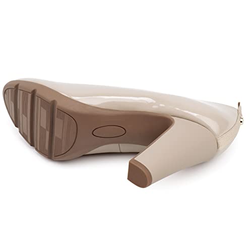 Jenn Ardor Women's Round Toe Chunky Heels Pumps Mid Block Heel Platform Shoes Office Work Wedding Evening Church Pumps For Women Nude #TOP3