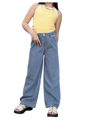 SweatyRocks Girl's Wide Leg Jeans Elastic Waist Loose Y2K Denim Pants Long Trousers