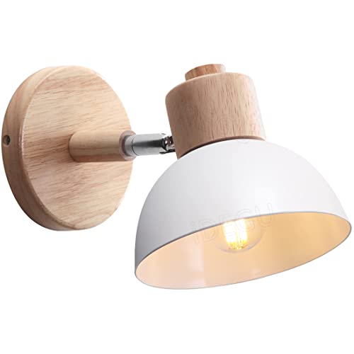iDEGU Applique Murale Industrielle Vintage 15CM Lampe Murale Réglable en Bois Métal Rétro E27 Luminaire Applique Interieur pour Chambre Salon Couloir Restaurant (1 Pack, Blanc)