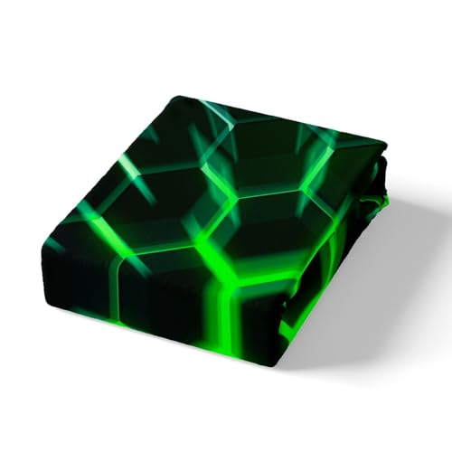 Homewish Honeycomb Bedding Set Black Green 3D Geometric Beehive Hexagon Duvet Cover King Gamer Room Decor for Boys Men Teen,Neon Light Geometrical Honeycomb Comforter Cover Glowing Hexagonal Bed Set… - Image 4