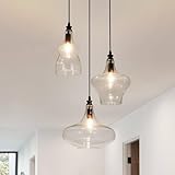 efperfect 3 Lights Glass Pendant Light for Dining Room Modern Glass Globe Cluster Chandelier Light Fixtures Multi Lights Black Adjustable Hanging Pendant Lighting for Kitchen Island, Hallway, Entryway