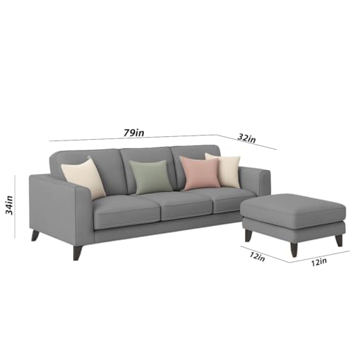 Image of Casaliving Grayon 3 Seater Convertible Sofa Set for Living Room, 3 Seater & Ottoman Modular Sectional Couch for Small Space (Dark Grey Colour) Fabric