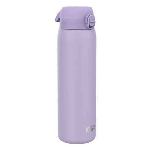 Ion8 Vacuum Insulated Stainless Steel 1 Litre Water Bottle, 920 ml/31 oz, Leak Proof, Easy to Open, Secure Lock, Dishwasher Safe, Carry Handle, Metal Water Bottle, Ideal for Sports/Yoga, Light Purple