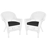 Jeco Wicker Chair with Black Cushion, Set of 2, White/W00206-