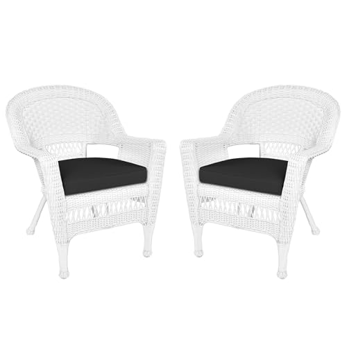 Jeco Wicker Chairs with Black Cushions, Set of 2