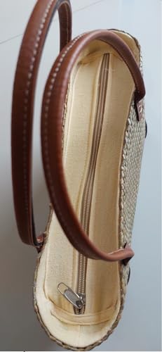 Generic Lepironia Articulata Bag, Small Square Size with Zipper Closure, Black, Beige3