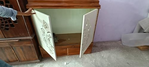 Elegant Handcrafted Wooden Pooja Mandir with Floral Laser-Cut Design, Traditional Dome Top & Dual Storage - Perfect for Home Worship - Image 5