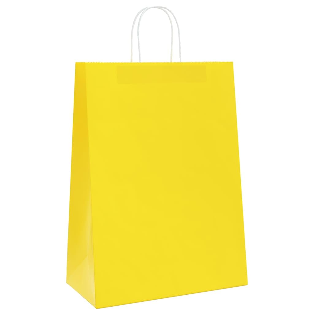 Papierowe torby na zakupy, żółte, z papierowymi uchwytami linowymi, 32 x 17 x 44 cm, 50 szt. z papieru typu kraft, torebki na prezenty na urodziny, wesele, Boże Narodzenie, imprezę, opakowanie