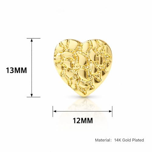 Image of 18K Gold Plated Rough Textured Heart Shape Nugget Stud Gold Earrings For Men /Women Unisex Hypoallergenic Jewelry