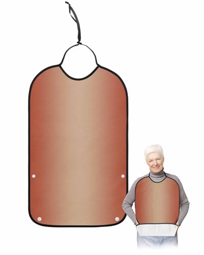LEOKOTI Red Orange Ombre Adult Bibs for Eating, Waterproof Bibs with Food Catcher & Adjustable Snap Closure, Modern Gradient Abstract Art Washable Clothing Protectors Adult Bibs for Elderly Women/Men