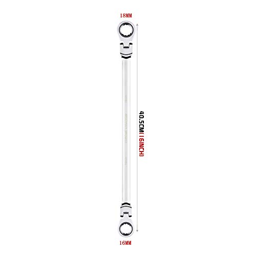 Image of BULLTOOLS Flex-Head Extra Long Ratcheting Wrenches Double Box End Chrome Vanadium Steel 72-Tooth Wrench with Metric 16 mm x 18 mm