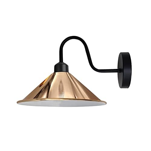 Led Wall Lights Indoor Modern Rose Gold 22cm Cone Shaped Shade Swan Neck Led Sconce Fittings Not Battery Operated Wall Lamp for Living Room, Bedroom, Hallway — image 1