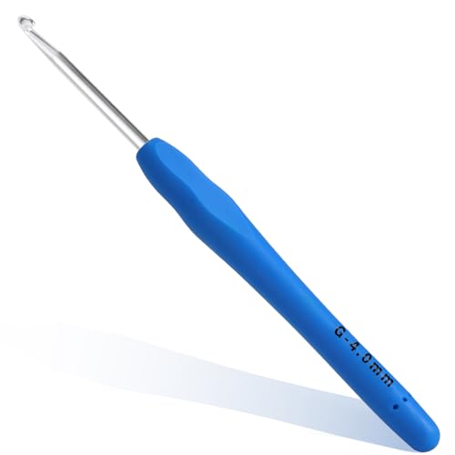 4mm Crochet Hook Ergonomic Crochet Hook Smooth and Extra Long Knitting Needles with Soft Rubber Ergonomic Handle and Aluminum Tip Perfect Beginner and Arthritic Crochet Hooks (4 mm)