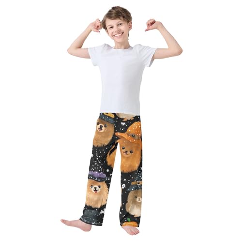 ZZXXB Pomeranian with Witch Hat Boys Long Pants Soft Trousers Elastic Waist Kids Lounge Bottoms with Pockets S-XL3