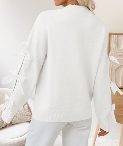 ZESICA Women's Oversized Bow Sweaters Fall 2025 Cute Crewneck Long Sleeve Knit Pullover Sweater Jumper Tops3