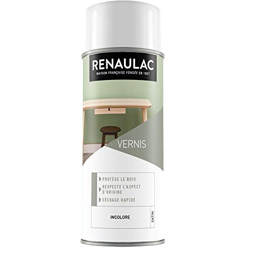 Renaulac Peinture Aérosol Déco Vernis Bois Incolore Satin - 400 ml Cover