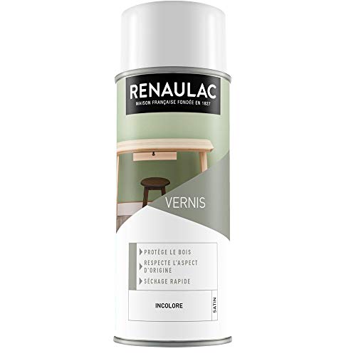 Renaulac Peinture Aérosol Déco Vernis Bois Incolore Satin - 400 ml