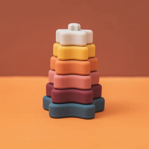 Image of Baby Step Silicone Baby Stacking Rings - Baby Teether – 6 + Months Baby Toy, Soft Stacking Rings, Multi Color Star Shaped Infant Toys, 6 Pieces Baby Travel Toy