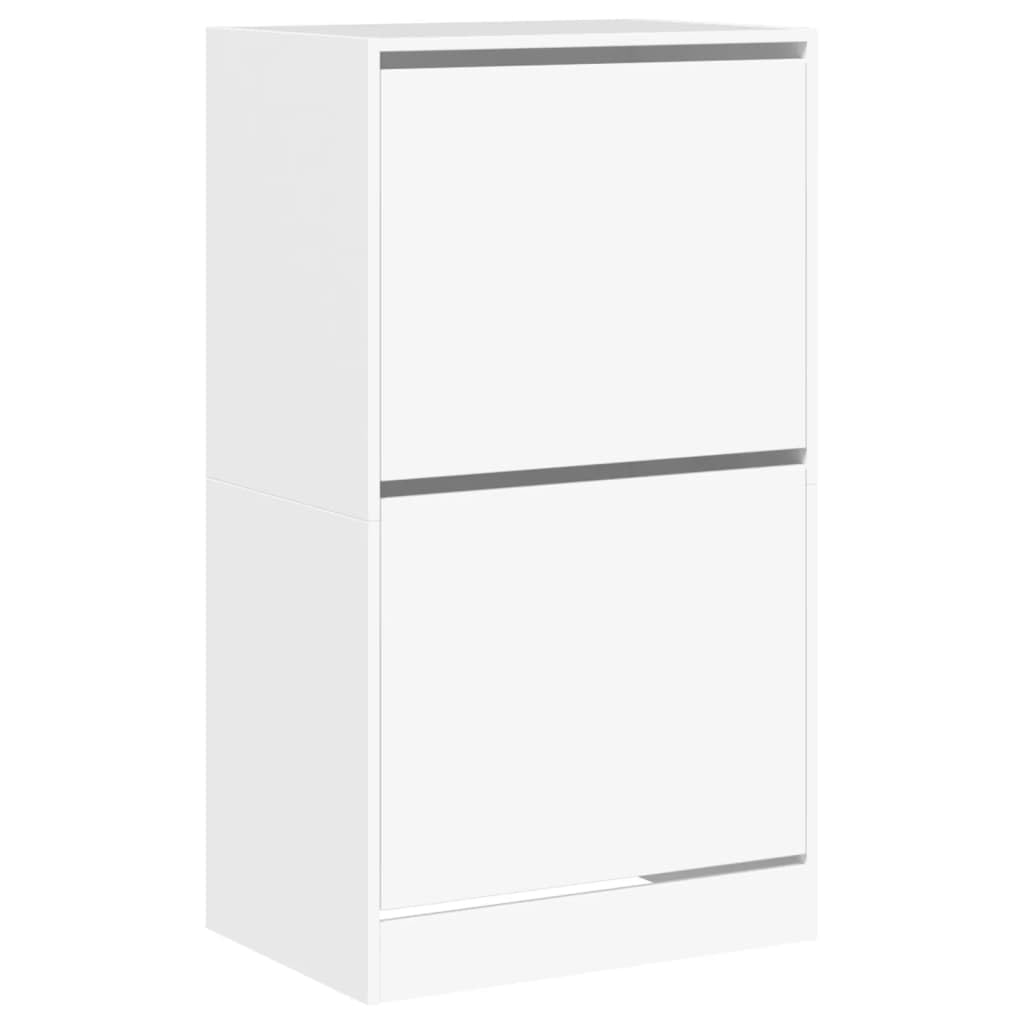 Scarpiera a 2 Cassetti Ribaltabili Bianca 60x42x108 cm