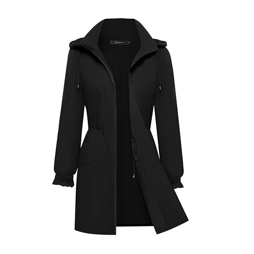 Womens Rain Jacket Waterproof With Hood Outdoor Windbreaker Women's Rain Coats Lined Raincoat Fall Jackets Black L