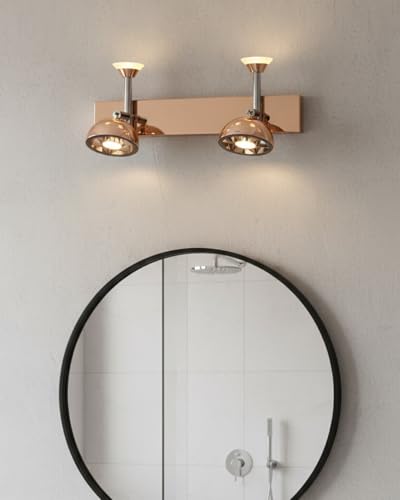 Image of swanart Modern Rose Gold Dual LED Wall Sconce - Adjustable Vanity Light Fixture for Bathroom, Bedroom, Living Room - Elegant Home Decor Lighting