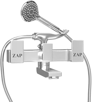 ZAP Skoda Full Brass Wall Mixer with Hand Shower | Chrome Plated Bathroom Fitting with Complete Screw Set | Durable & Stylish Bath Mixer Tap