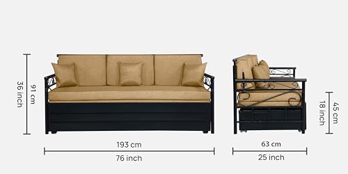 Image of 3 Seater Metal Sofa Cum Bed with Hydraulic Storage | Single Size Sofa Cuma Bed | 3 Seater Sofa Set, Metal Sofa Set for Living Room (Camel, Single Size (76 inch x 48 inch))
