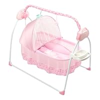 Electric Baby Crib Cradle, Auto Rocking Chair, Multifunctional Foldable Baby Swing Cradle with Bluetooth and Remote Control, 5 Speed Adjustable, for 0-18 Months