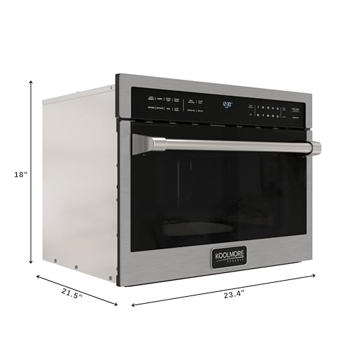 Image of KoolMore Reserve Built-in Microwave Convection Oven with Air Fry, 3-in-1 Combo, Sensor Cook, Soft-Close Door, Stainless Steel, 24 in. / 1.6 cu. ft. with NEMA 5-20P Plug in Black