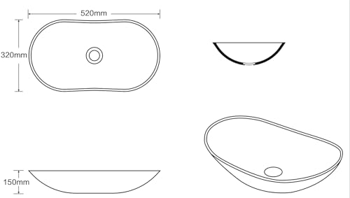 Schwänlein Waschbecken 52x32x14 cm Waschtisch Handwaschbecken Aufsatzwaschbecken WaschschaleKeramik Weiß Round Design