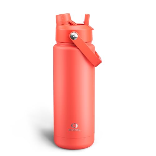 Image of ENCOOL Insulated Water Bottle with Straw Stainless Steel Water Bottle, Leak-Proof, BPA-Free, Double Wall Vacuum Keeps Cold for 24 Hours for Sports, Travel, School (32 oz, Tawny Orange)