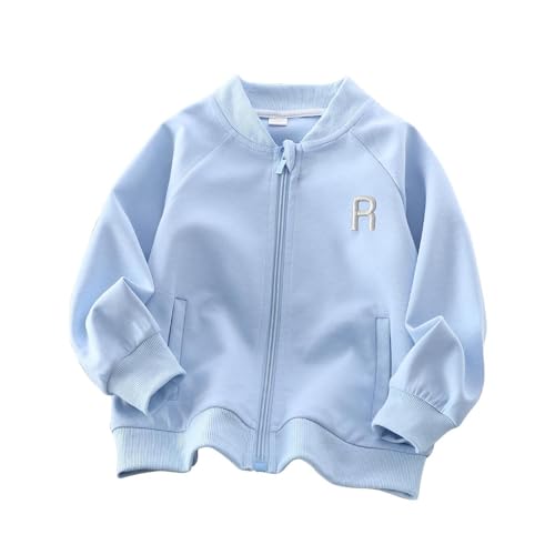 DDAPJ pyju Kids Girls Boys Zip Up Sweatshirts Bomber Jackets Loose Casual Fall Coat Plain Long Sleeve Outerwear with Pockets