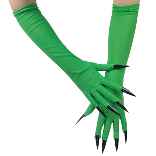 LAIOUSN Guantes de Halloween con dedos completos, uñas largas, accesorios de disfraz de calavera oscura, uñas largas, disfraz de Halloween, verde, Talla única