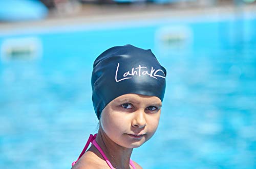 Kids Swim Cap for Long Hair - Comfortable Fit Silicone Swimming Hat for Girls & Boys with Curly Hair, Braids, or Dreadlocks - Durable & Easy to Wear (Black M) by Lahtak - Image 4