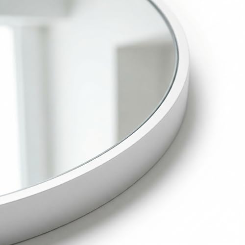 Image of HARRITPURE Round Mirror 24 inch White Wall Mounted Circle Mirrors Vanity Mirror with Brushed Aluminum Alloy Frame Modern Decoration for Bathroom, Living Room, Vanity, Bedroom, Entryway