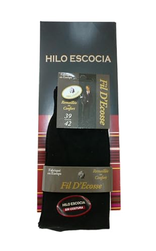 Fil D'Ecosse Lot de 6 paires de chaussettes en fil d'Écosse, pour homme, 100 % coton, taille M (39-42) et taille L (43-46), Noir , L