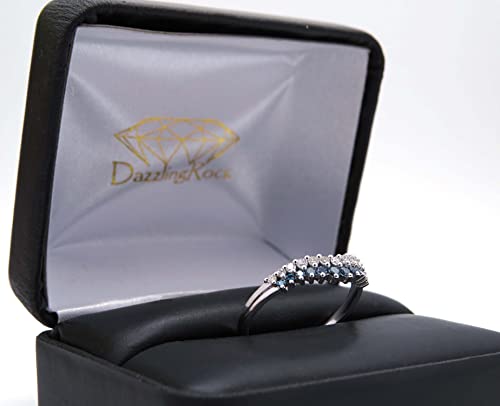 Dazzlingrock Collection Round White & Blue Diamond Wedding Anniversary Chevron Ring for Women (0.44 ctw, Color I-J, Clarity I1-I3)3