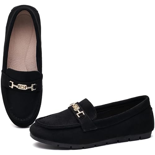 XRKJ Loafers for Women Comfortable Slip On Flats with Memory Foam Insole for Daily Wearing (Black...