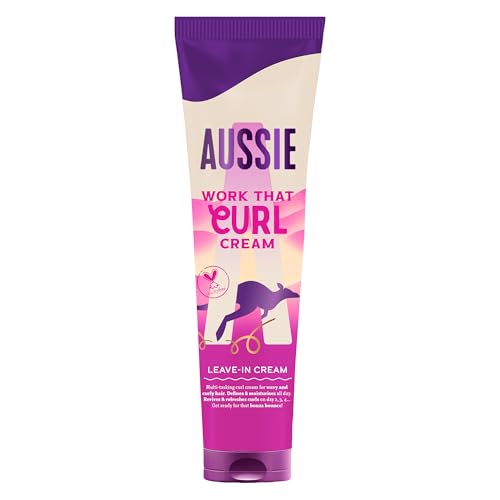 Aussie Work That Curl Cream 160 ml, Leave In Cream para definir e hidratar el cabello ondulado y rizado, para una sensación bien cuidada