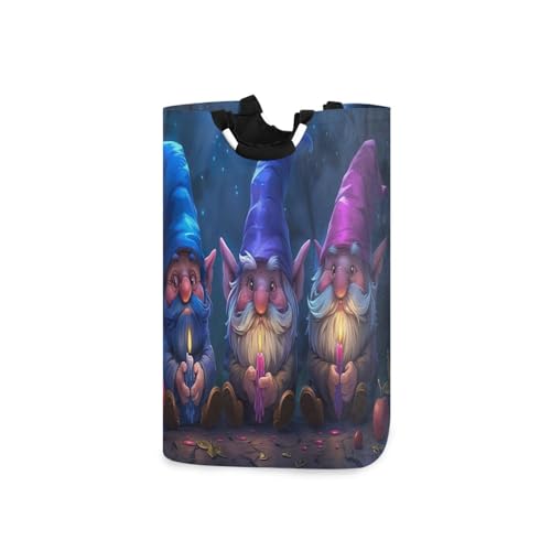 Jihqo Laundry Hamper Basket Dreamy Night Gnomes Collapsible Nursery Storage Bin Waterproof Clothing Baskets for Home Bedroom Bathroom Washing Room
