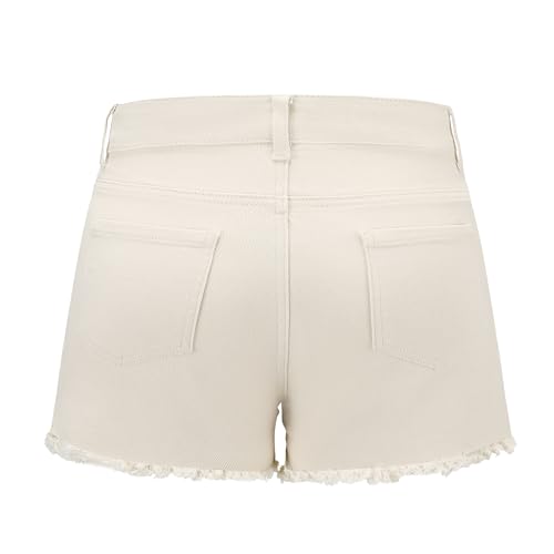 Image of THUNDER STAR Women Mid Rise Ripped Stretchy Jeans Shorts Frayed Raw Hem Casual Denim Shorts