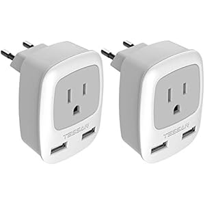 European Travel Plug Adapter 2 Pack, TESSAN International Power Outlet Adaptor with 2 USB, Type C Charger from USA to Most of Europe EU Spain Iceland Germany France Italy Israel